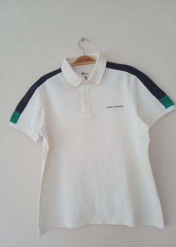 m Beden Skechers Erkek Beyaz Polo Yaka Tişört