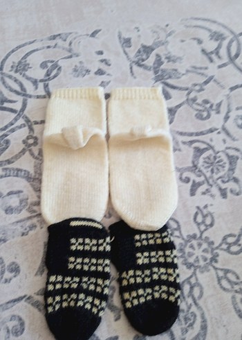 iki adet çocuk örgü patik ve corap - Görsel 5