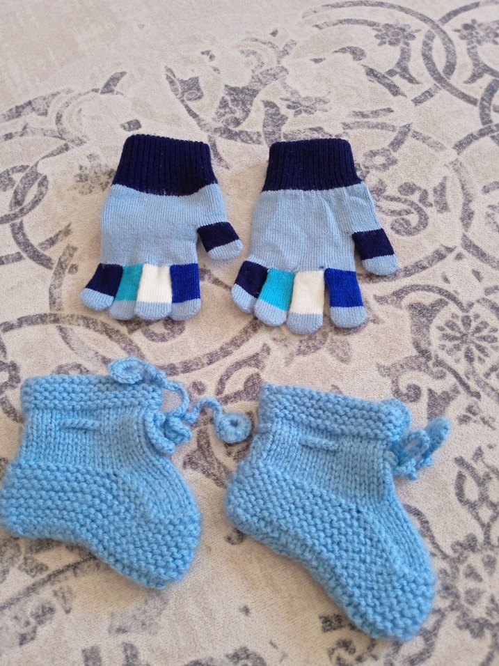 Erkek Bebek Örgü Mavi Patik - Görsel 2