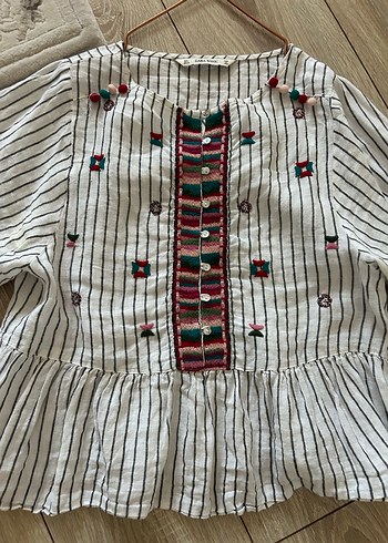 Zara Nakışlı Bohem Uzun Kollu Kadın Bluz - Görsel 4