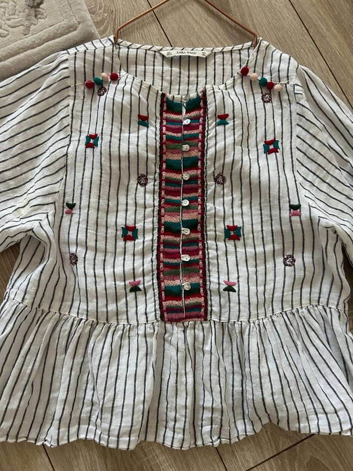 Zara Nakışlı Bohem Uzun Kollu Kadın Bluz - Görsel 4