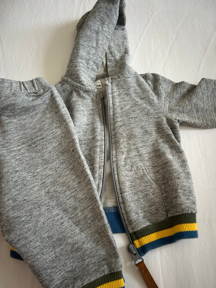 Gri Kapüşonlu Fermuarlı Bebek Takımı - Görsel 2