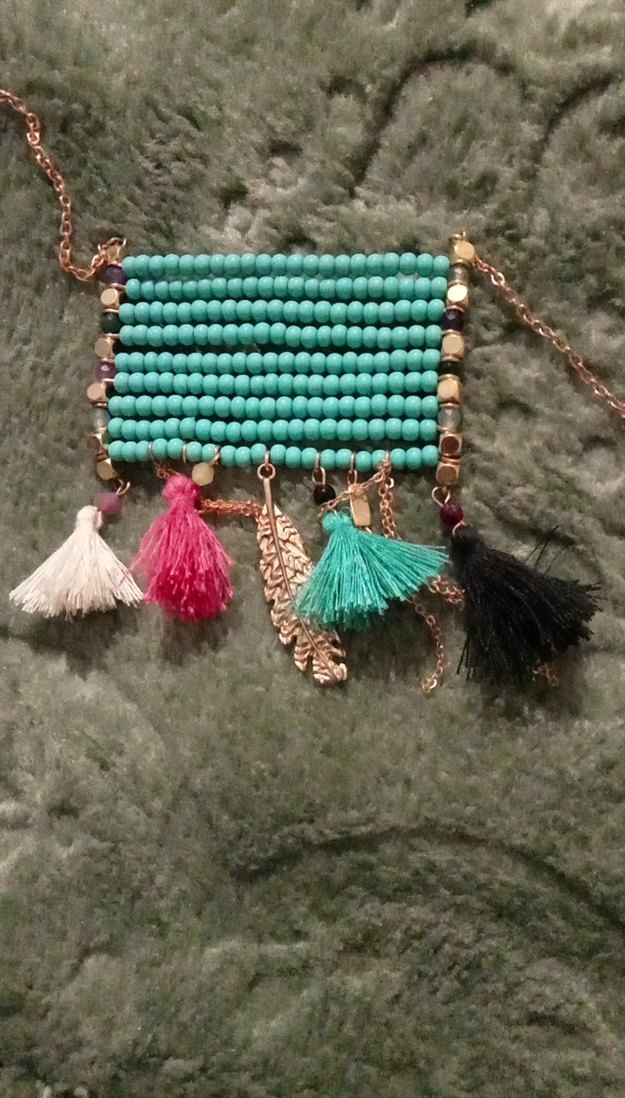 Uzun Boncuklu Turkuaz Bohem Kolye - Görsel 2
