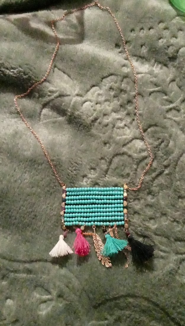 Uzun Boncuklu Turkuaz Bohem Kolye - Görsel 3