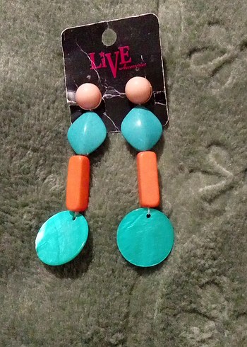 Boncuklu Turkuaz Renkli Uzun Küpe - Görsel 2