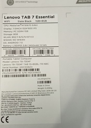 siyah Renk Lenovo Tab7 tablet - Görsel 8