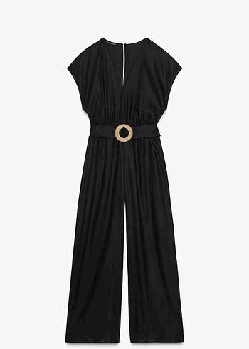 Siyah İpli Uzun Bol Kesim Kadın Tulum - Görsel 6