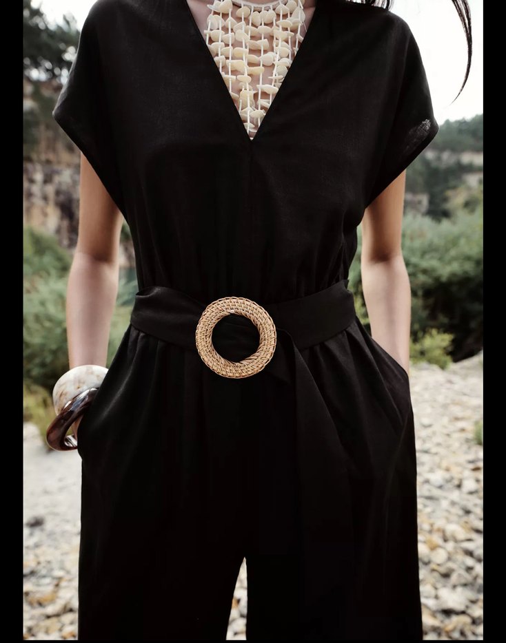 Siyah İpli Uzun Bol Kesim Kadın Tulum - Görsel 5