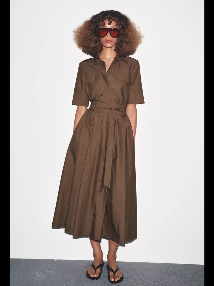 Kahverengi Uzun Drapeli Kadın Elbise - Görsel 5