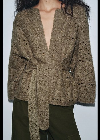 Kadın Kahverengi V Yaka Örgü Hırka - Görsel 5