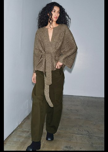 Kadın Kahverengi V Yaka Örgü Hırka - Görsel 4