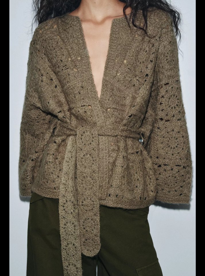 Kadın Kahverengi V Yaka Örgü Hırka - Görsel 5