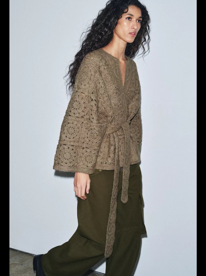 Kadın Kahverengi V Yaka Örgü Hırka - Görsel 3