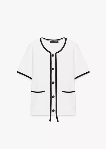 Beyaz Siyah Detaylı Mini Ofis Bluzu - Görsel 4