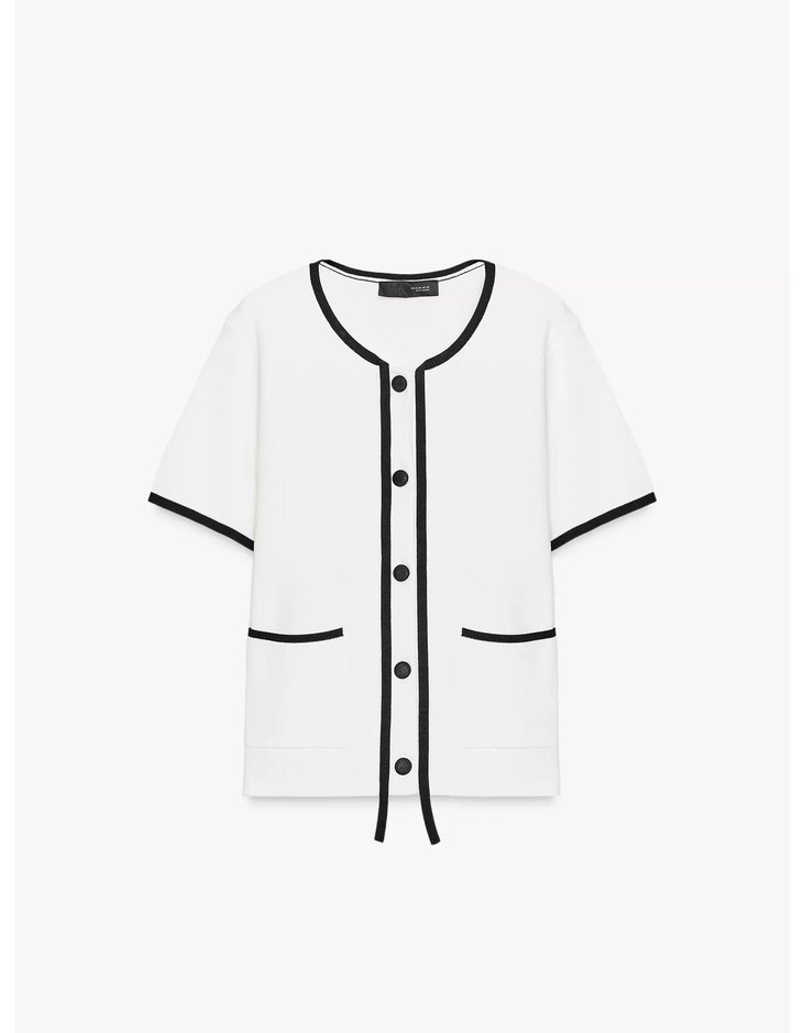 Beyaz Siyah Detaylı Mini Ofis Bluzu - Görsel 4