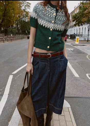 Örgü Bohem Kısa Kollu Hırka - Görsel 3