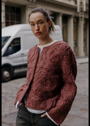 Kadın Kahverengi Örgü Hırka - Görsel 2