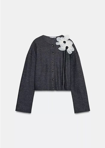 Gri Düğmeli Kadın Midi Hırka - Görsel 3