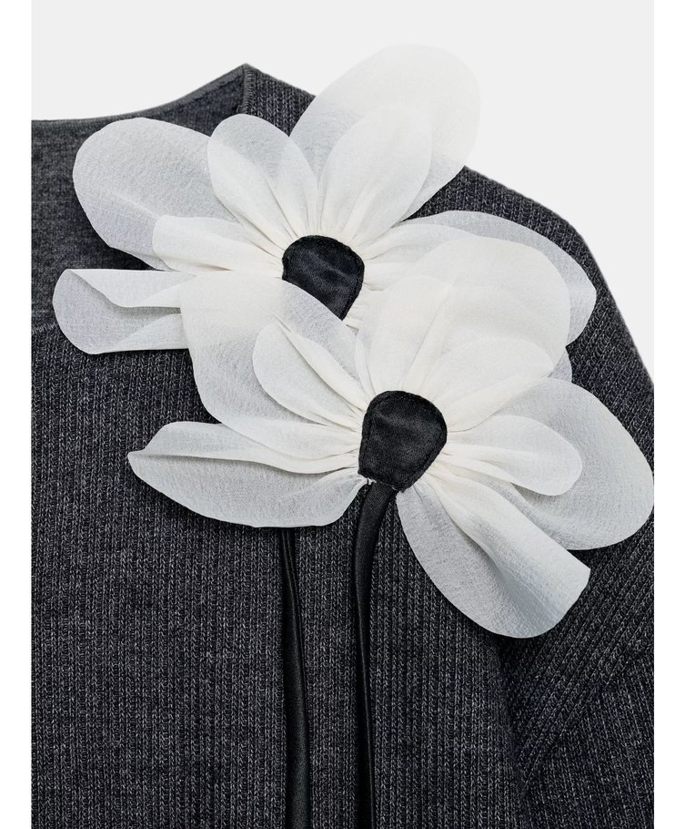 Gri Düğmeli Kadın Midi Hırka - Görsel 4