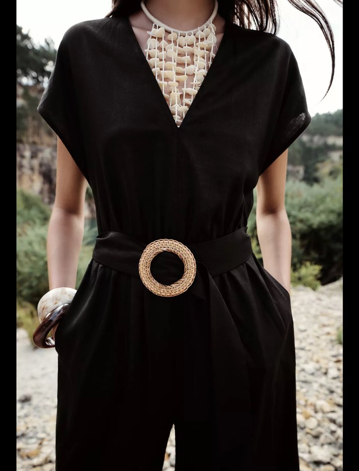 Siyah Kemerli Kadın Uzun Tulum - Görsel 2