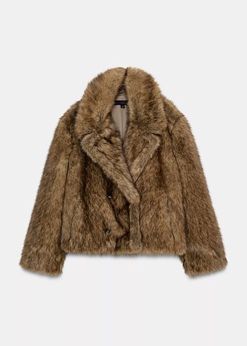 Kadın Bej Kürk Detaylı Midi Ceket - Görsel 2