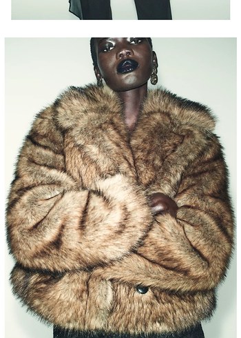 Kadın Bej Kürk Detaylı Midi Ceket - Görsel 4