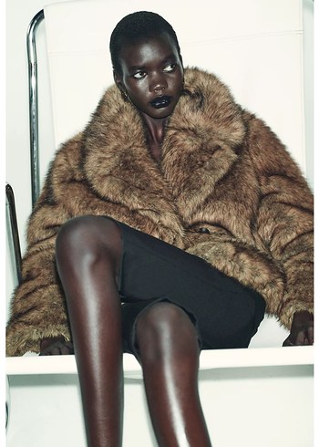 Kadın Bej Kürk Detaylı Midi Ceket - Görsel 5