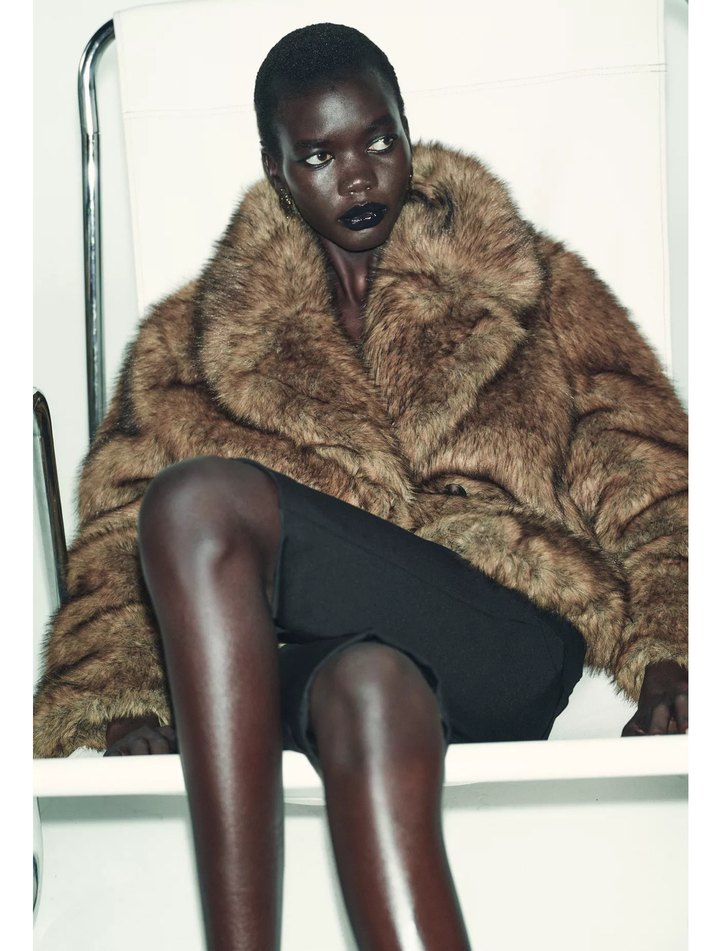 Kadın Bej Kürk Detaylı Midi Ceket - Görsel 5