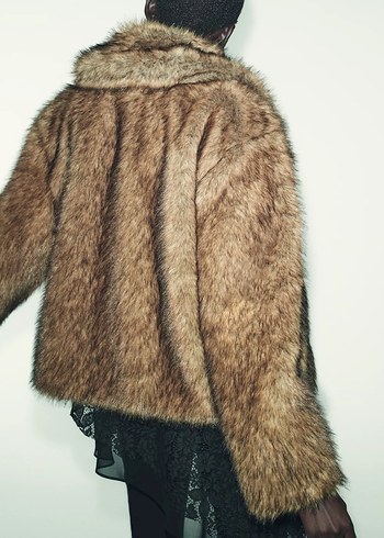 Kahverengi Kısa Suni Kürk Ceket - Görsel 3