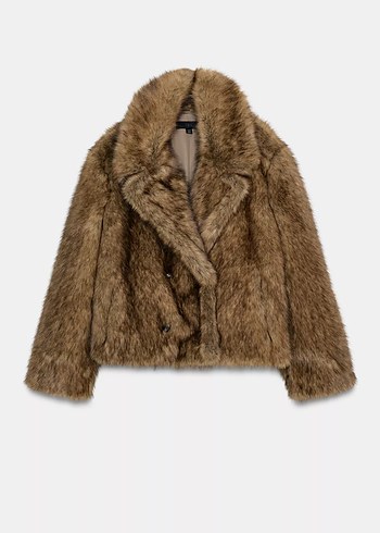 Kahverengi Kısa Suni Kürk Ceket - Görsel 6