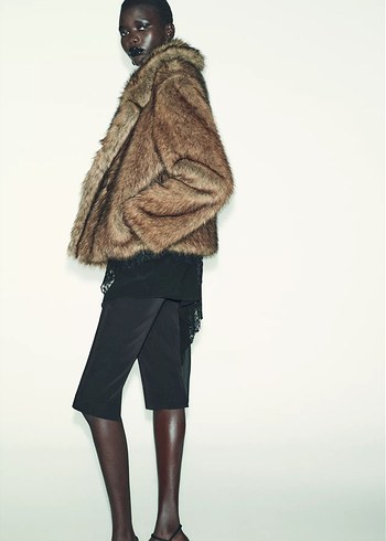 Kahverengi Kısa Suni Kürk Ceket - Görsel 4