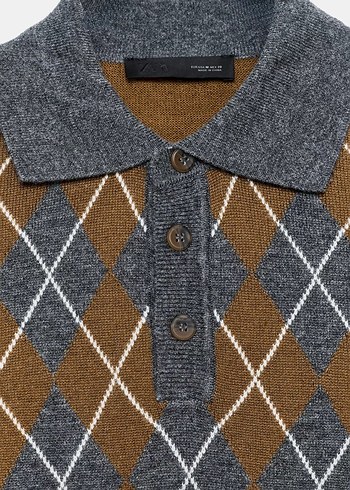 Ekose Desenli Kahverengi Gri Yün Kazak - Görsel 5