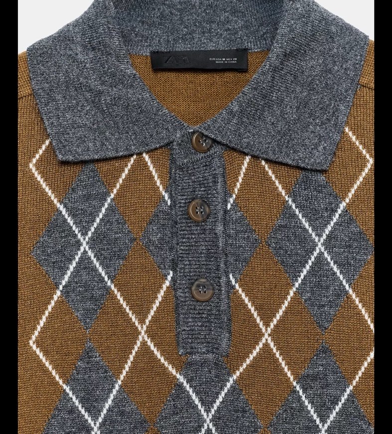 Ekose Desenli Kahverengi Gri Yün Kazak - Görsel 5