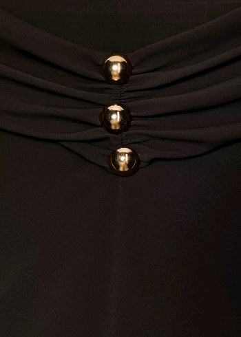 Siyah Drapeli V Yaka Uzun Kadın Elbise - Görsel 5