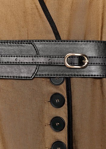 Kahverengi Deri Kemerli Uzun Elbise - Görsel 6