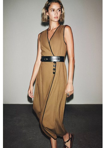 Kahverengi Deri Kemerli Uzun Elbise - Görsel 3