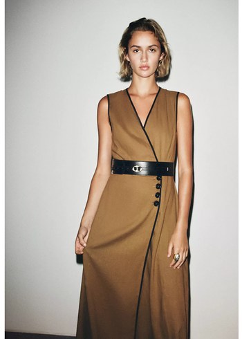 Kahverengi Deri Kemerli Uzun Elbise - Görsel 2