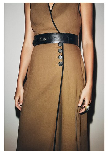 Kahverengi Deri Kemerli Uzun Elbise - Görsel 9