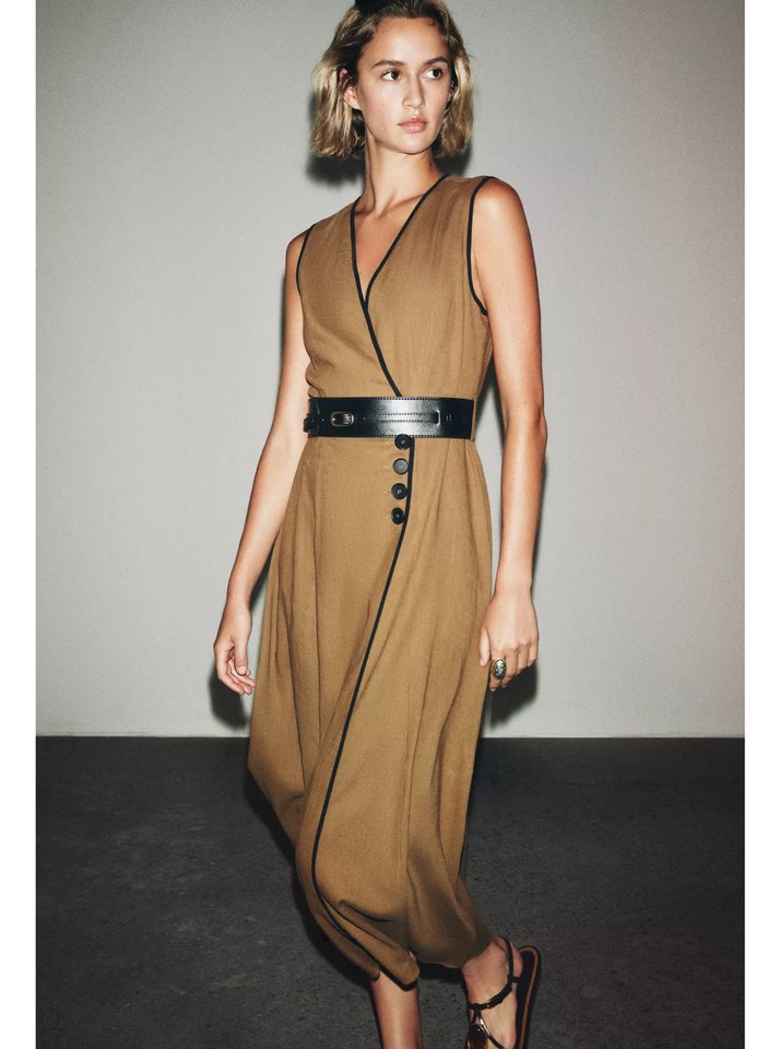 Kahverengi Deri Kemerli Uzun Elbise - Görsel 3