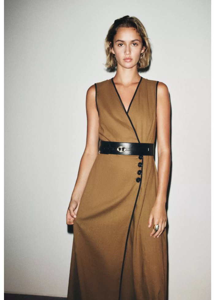 Kahverengi Deri Kemerli Uzun Elbise - Görsel 2