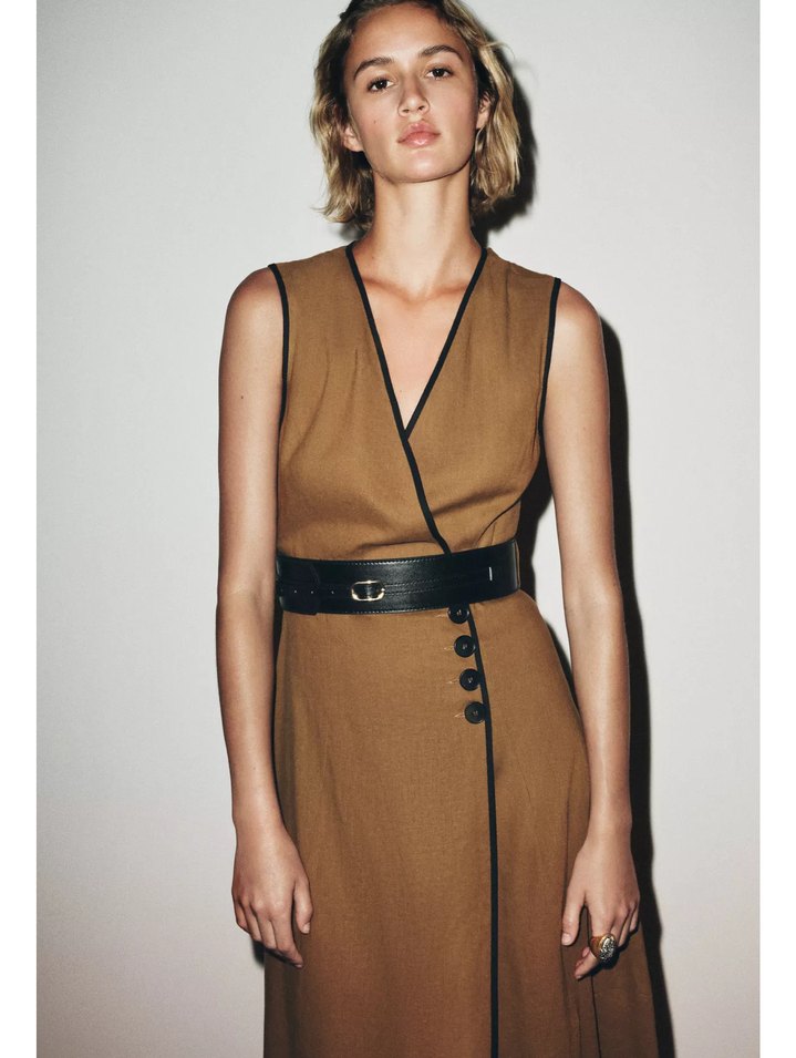 Kahverengi Deri Kemerli Uzun Elbise - Görsel 4