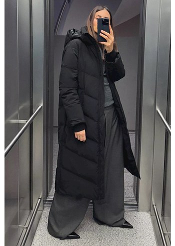 xs Beden Kadın Siyah kuş tüyü mont