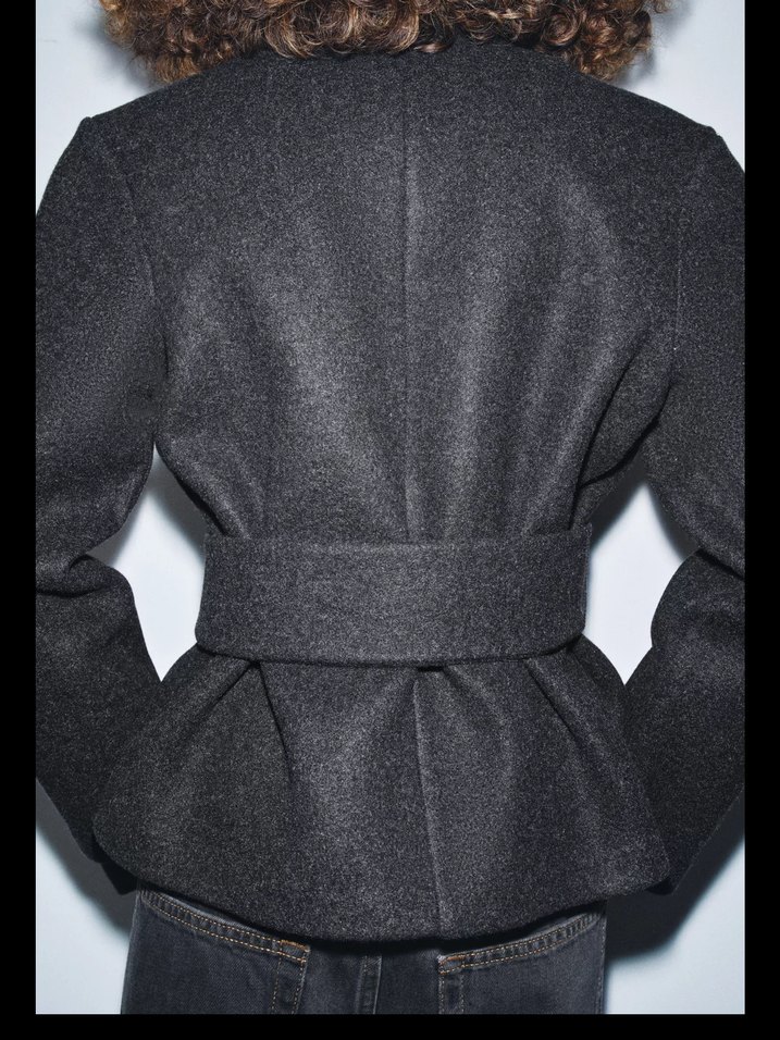 Siyah Kuşaklı Midi Yün Ceket - Görsel 3