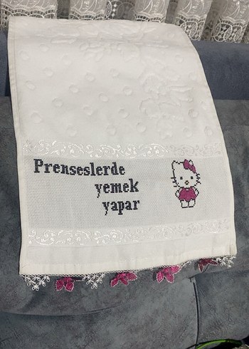 Nakışlı Beyaz Mutfak Havlusu - Görsel 5