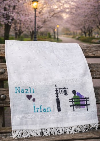 Nakışlı Beyaz Mutfak Havlusu - Görsel 2