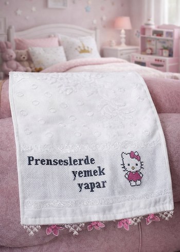 Nakışlı Beyaz Mutfak Havlusu - Görsel 3