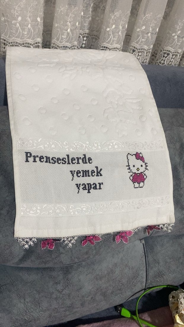 Nakışlı Beyaz Mutfak Havlusu - Görsel 5