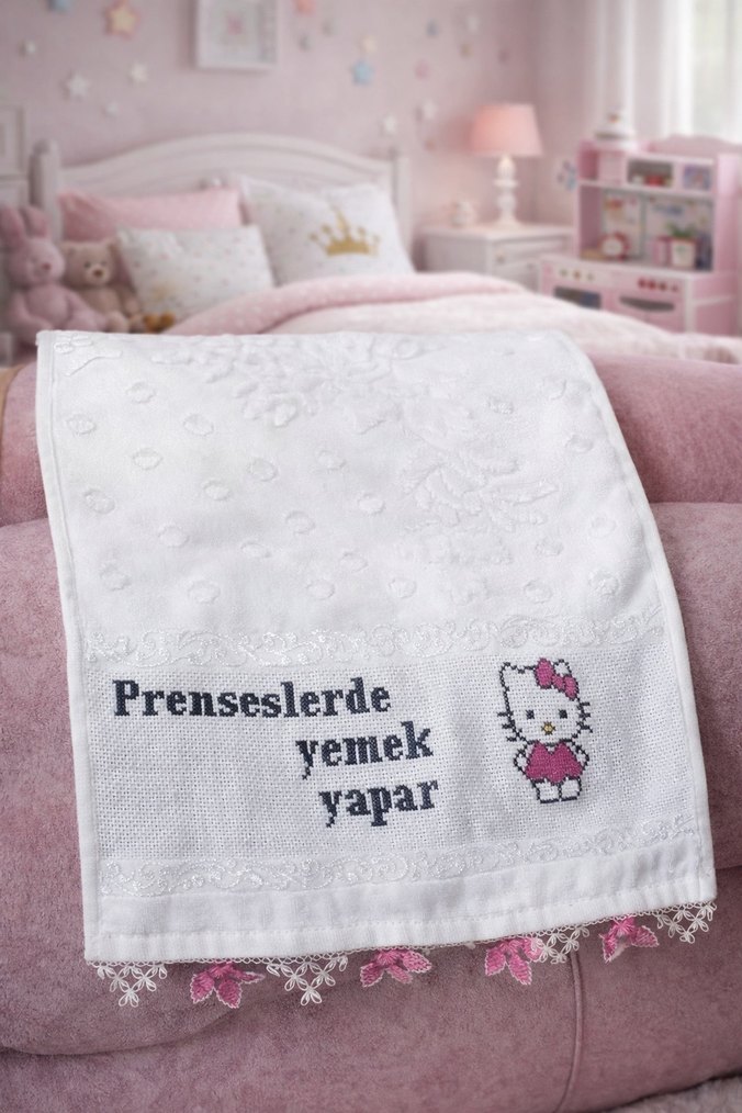 Nakışlı Beyaz Mutfak Havlusu - Görsel 3