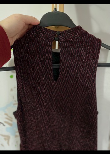 Koton Bordo Triko Yüksek Yakalı Midi Elbise - Görsel 2