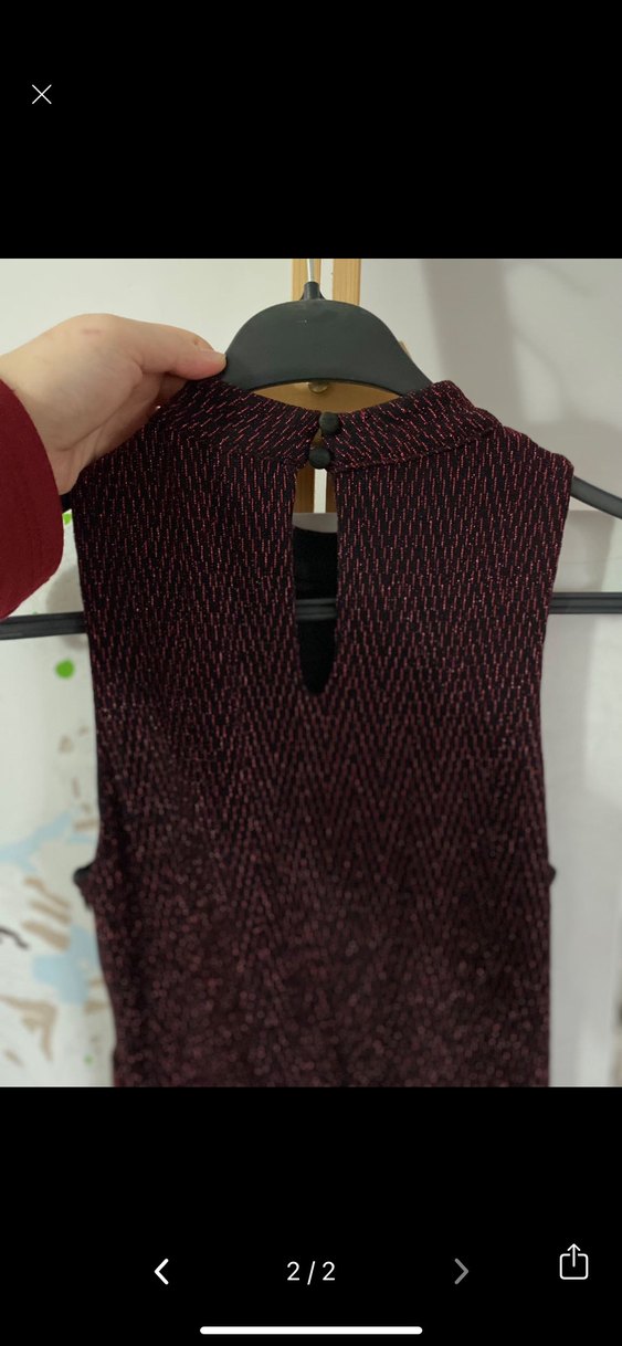 Koton Bordo Triko Yüksek Yakalı Midi Elbise - Görsel 2